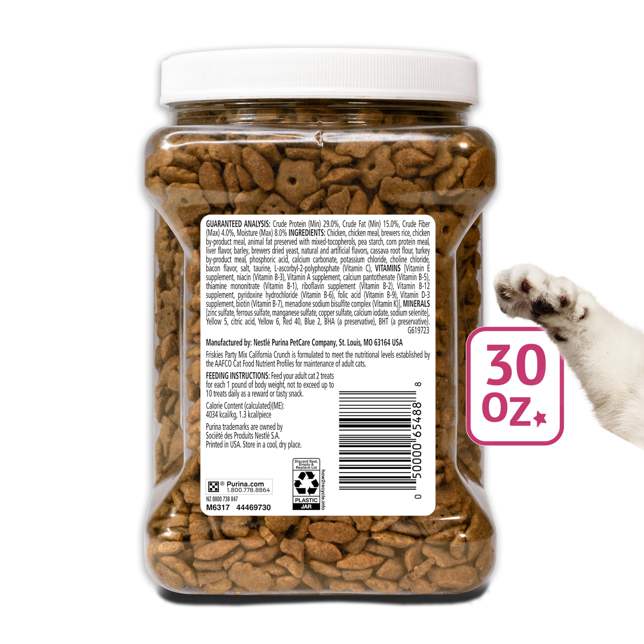 Purina Friskies Party Mix California Crunch with Chicken and Flavors of Turkey and Bacon Cat Treats - 30 oz Canister - Image 11