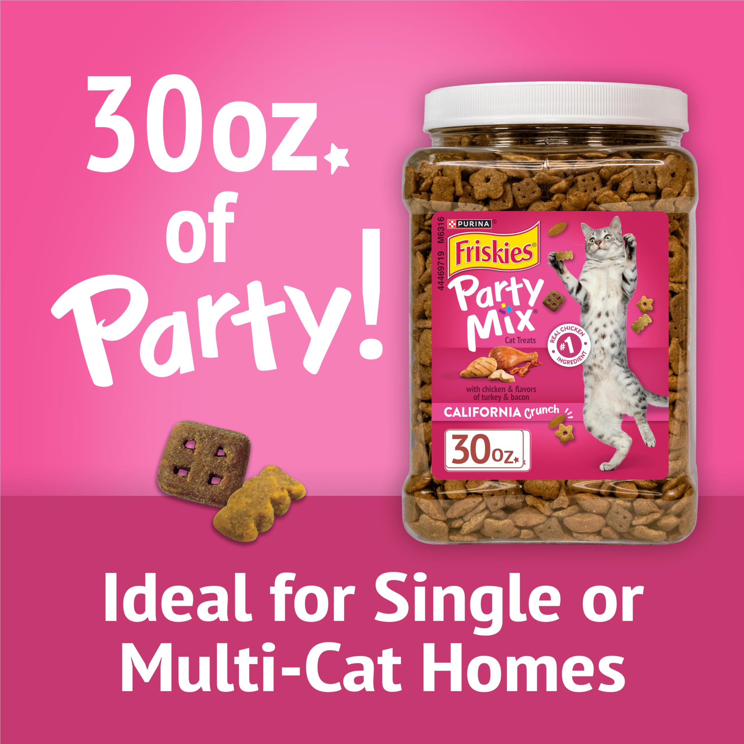 Purina Friskies Party Mix California Crunch with Chicken and Flavors of Turkey and Bacon Cat Treats - 30 oz Canister - Image 3