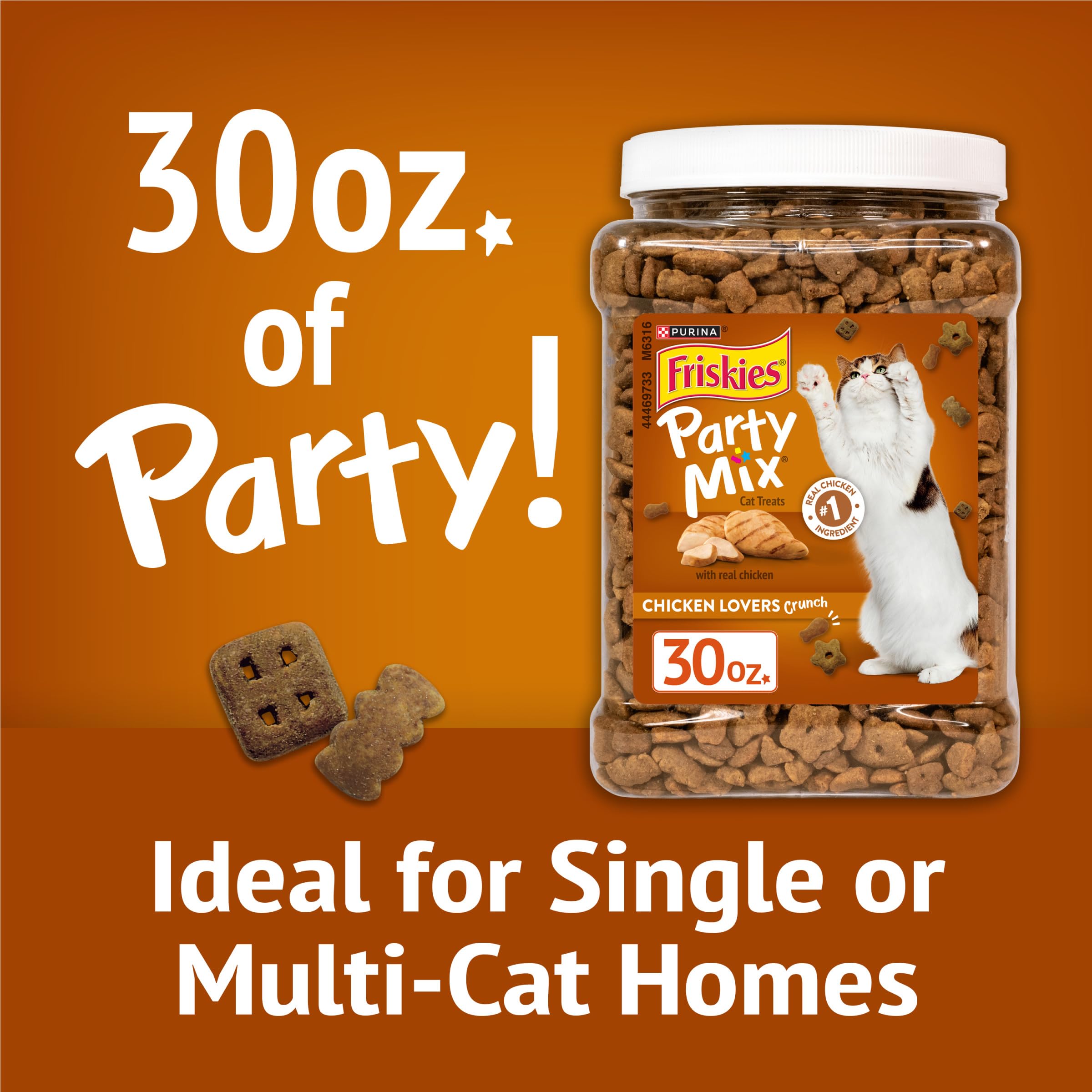 Purina Friskies Party Mix Chicken Lovers Crunch with Real Chicken Cat Treats - 30 oz Canister - Image 3