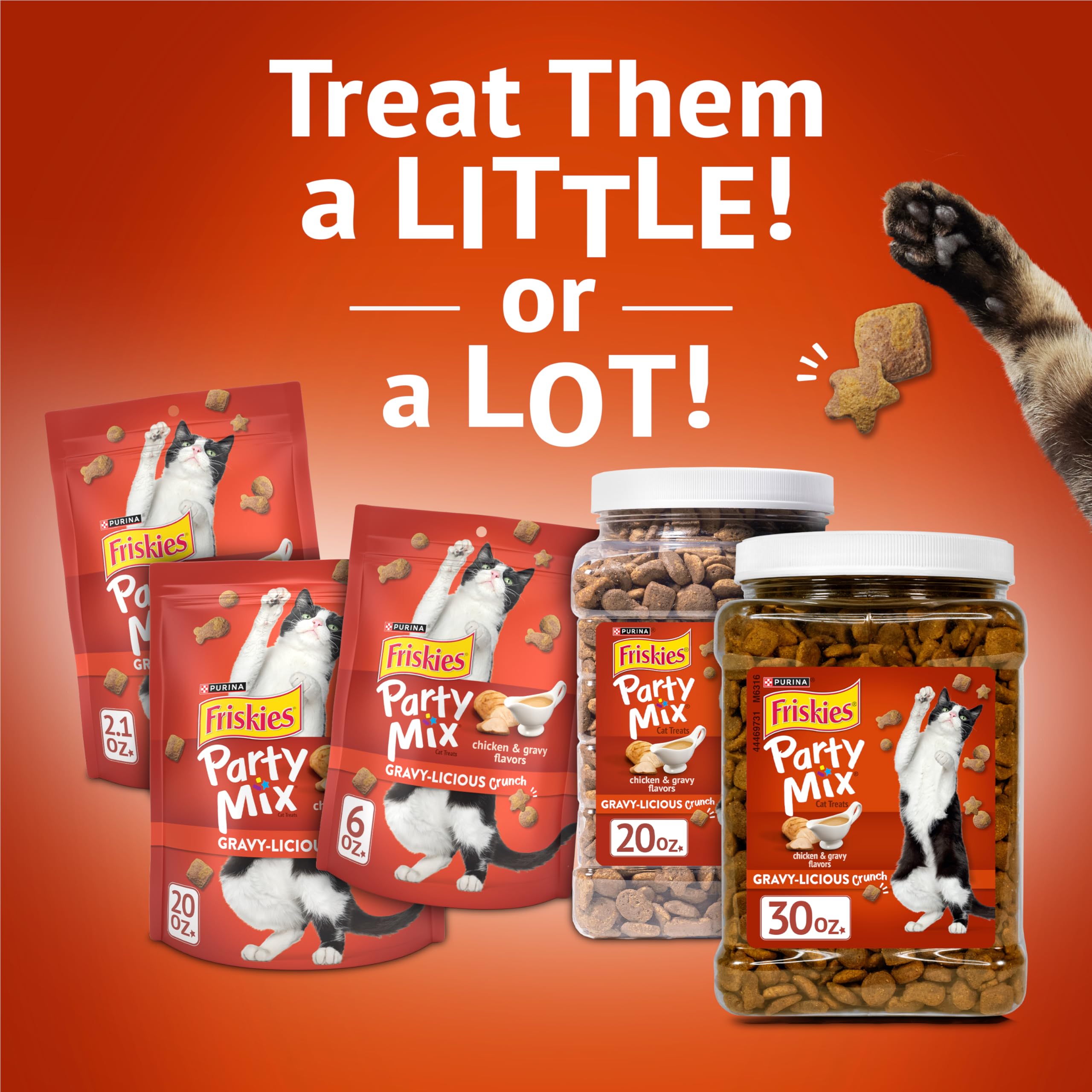 Purina Friskies Party Mix Gravy-Licious Crunch Chicken and Gravy Flavors Cat Treats - 30 oz Canister - Image 10