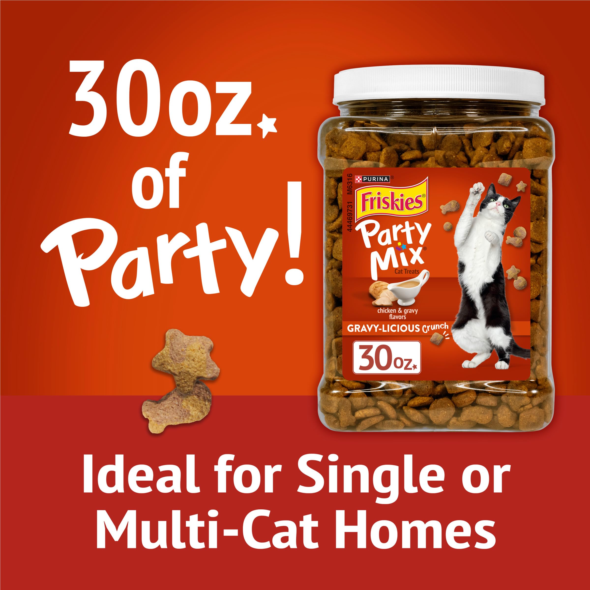 Purina Friskies Party Mix Gravy-Licious Crunch Chicken and Gravy Flavors Cat Treats - 30 oz Canister - Image 3