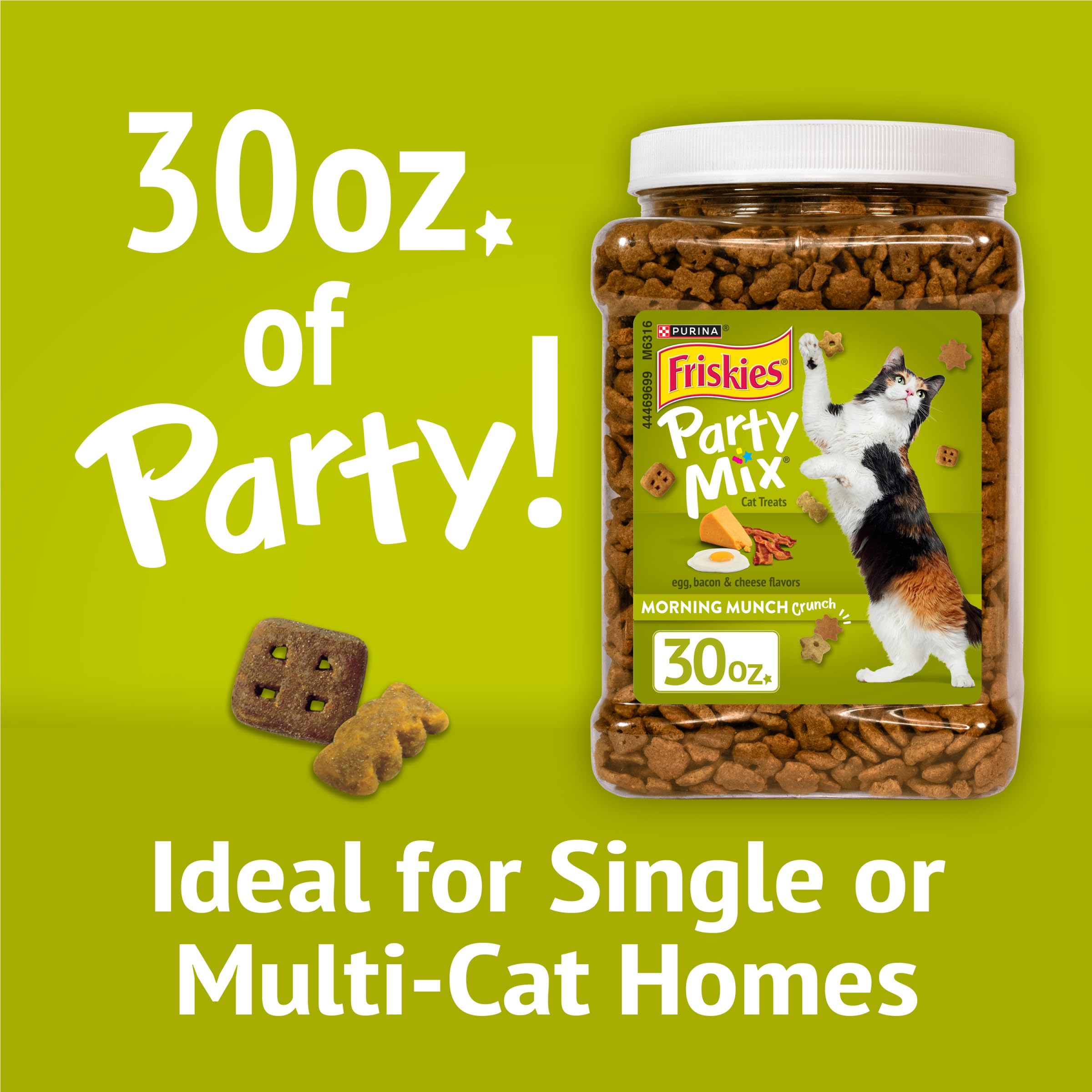 Purina Friskies Party Mix Morning Munch Crunch Egg, Bacon and Cheese Flavors Cat Treats - 30 oz Canister - Image 3