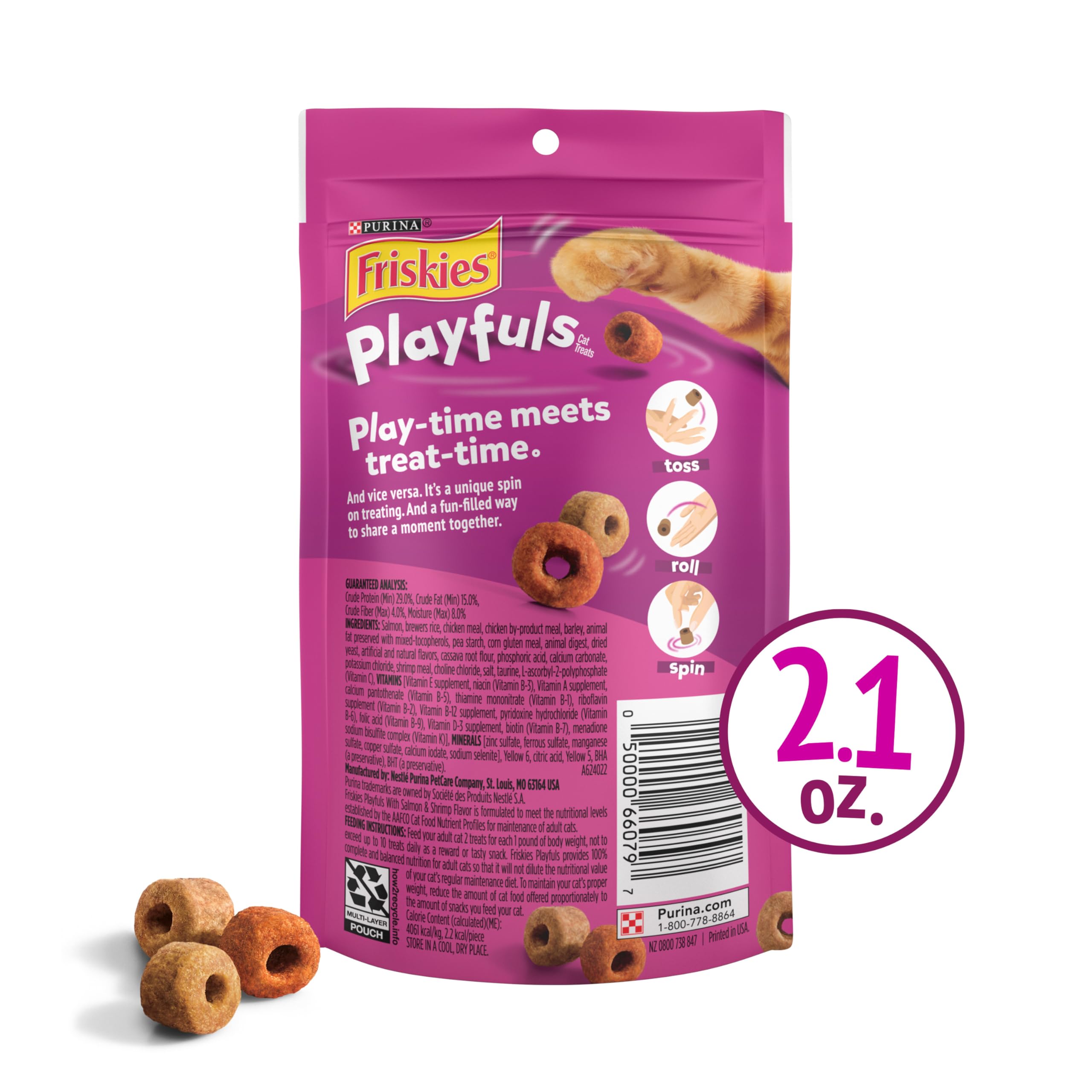 Purina Friskies Playfuls With Salmon and Shrimp Flavor Cat Treats - (Pack of 10) 2.1 oz. Pouches - Image 7